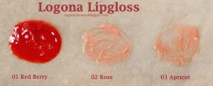 Logona Lipgloss Swatches 01-03